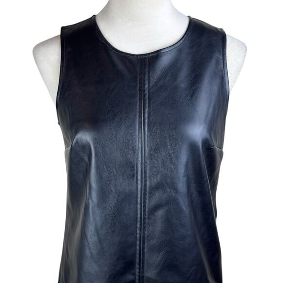 J. Crew XS Black Faux Leather Full Zip Lined Sleeveless Round Neckline Tank Top - Picture 6 of 12